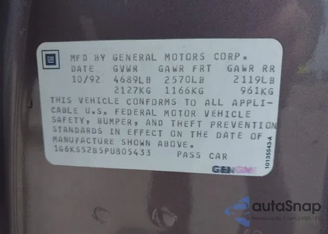 1993 Cadillac Seville z USA, uszkodzony, nr VIN 1G6KS52B5PU805433